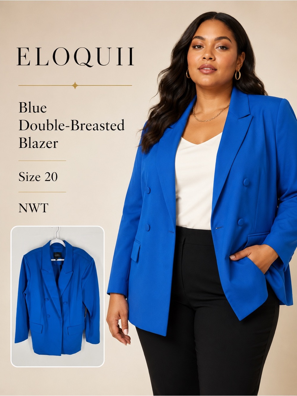 ELOQUII Cobalt Blue Double Breasted Stretch Blazer Size 20 NWT
